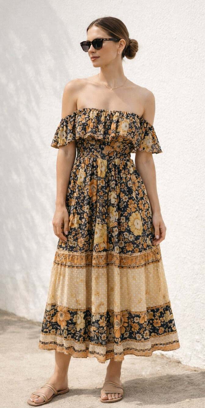 Spell Hibiscus Lane Strapless Midi Dress Floral Boho Size S